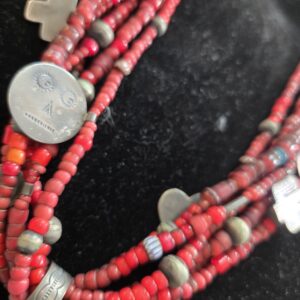 Vintage Don Lucas Southwestern Multi-Strand Red Coral & Silver Charm Necklace
